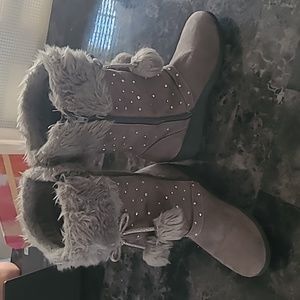 Piper Girls size 5 gray faux suede faux fur sparkly sassy bling tall boots